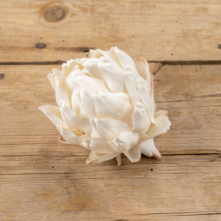 Cream Artichoke Head on a wooden surface