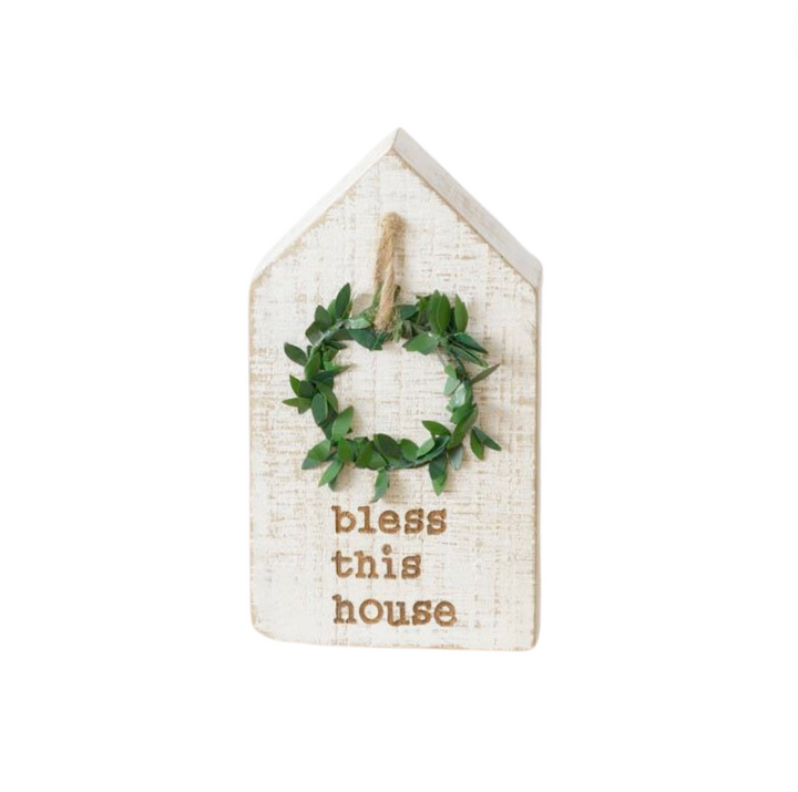 Set/3 Wooden Block Houses with Wreaths