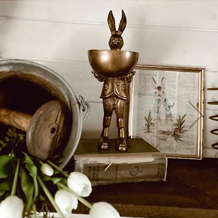 Brass Rabbit Figurine with Bowl