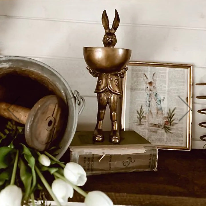Brass Rabbit Figurine with Bowl