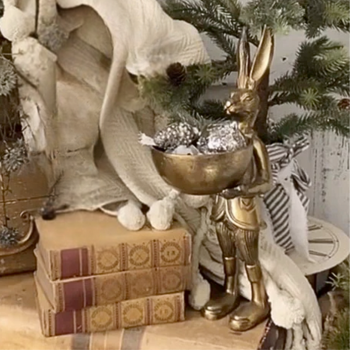 Brass Rabbit Figurine with Bowl