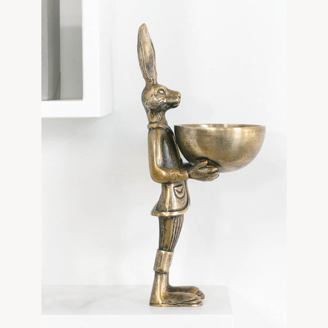 Brass Rabbit Figurine with Bowl