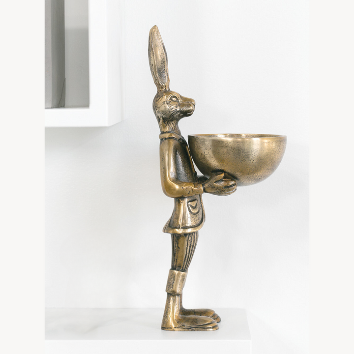 Brass Rabbit Figurine with Bowl