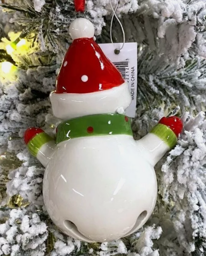 Snowman With Arms Up Bell Ornament