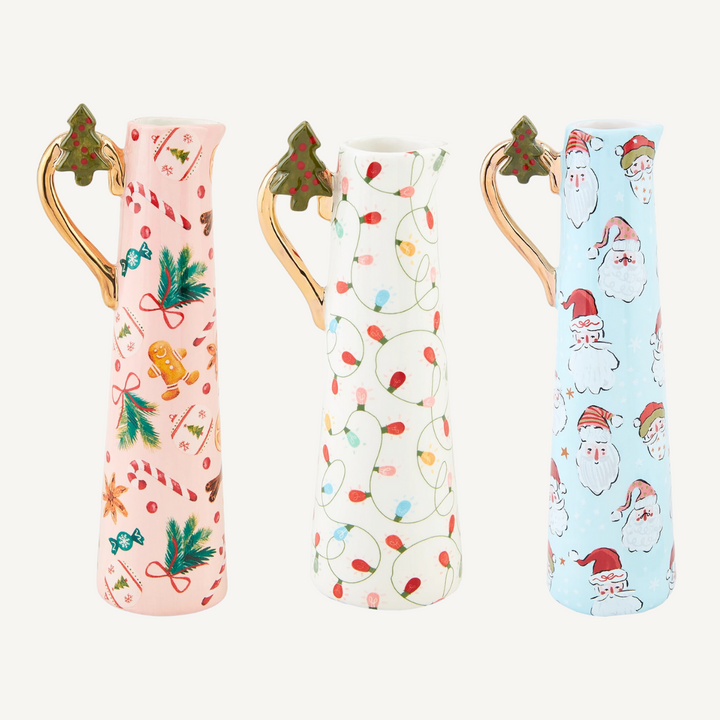 Set/3 Christmas Pattern Pitcher-Style Bud Vases