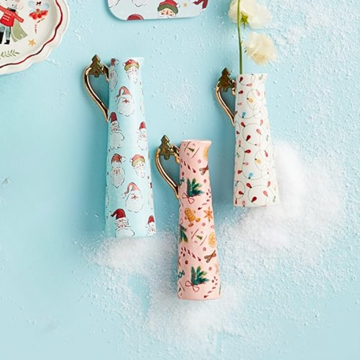 Set/3 Christmas Pattern Pitcher-Style Bud Vases