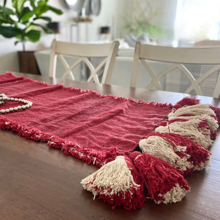 Chunky Tassel Red Table Runner