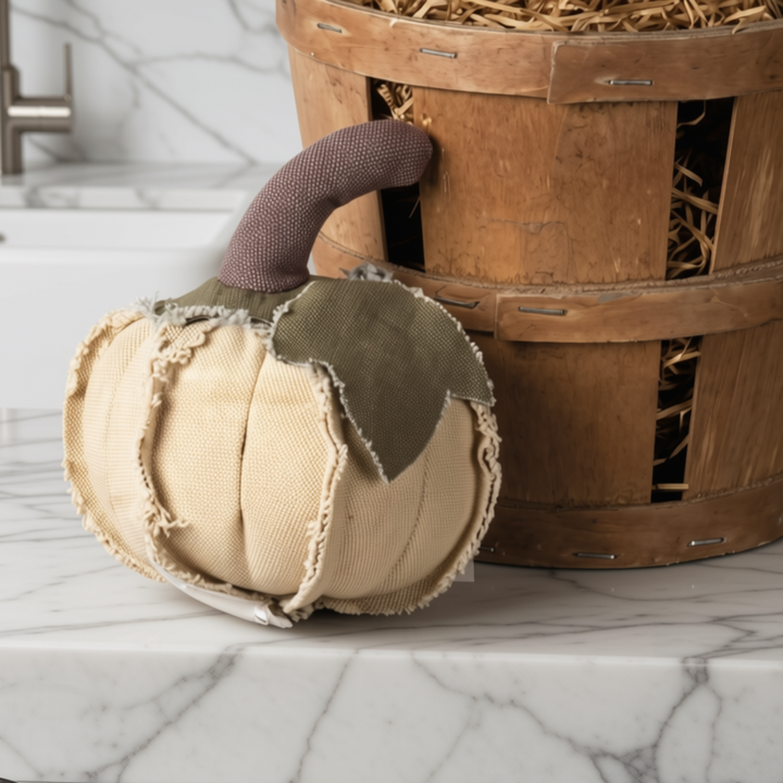 Set/2 Cream Rustic Fabric Pumpkins
