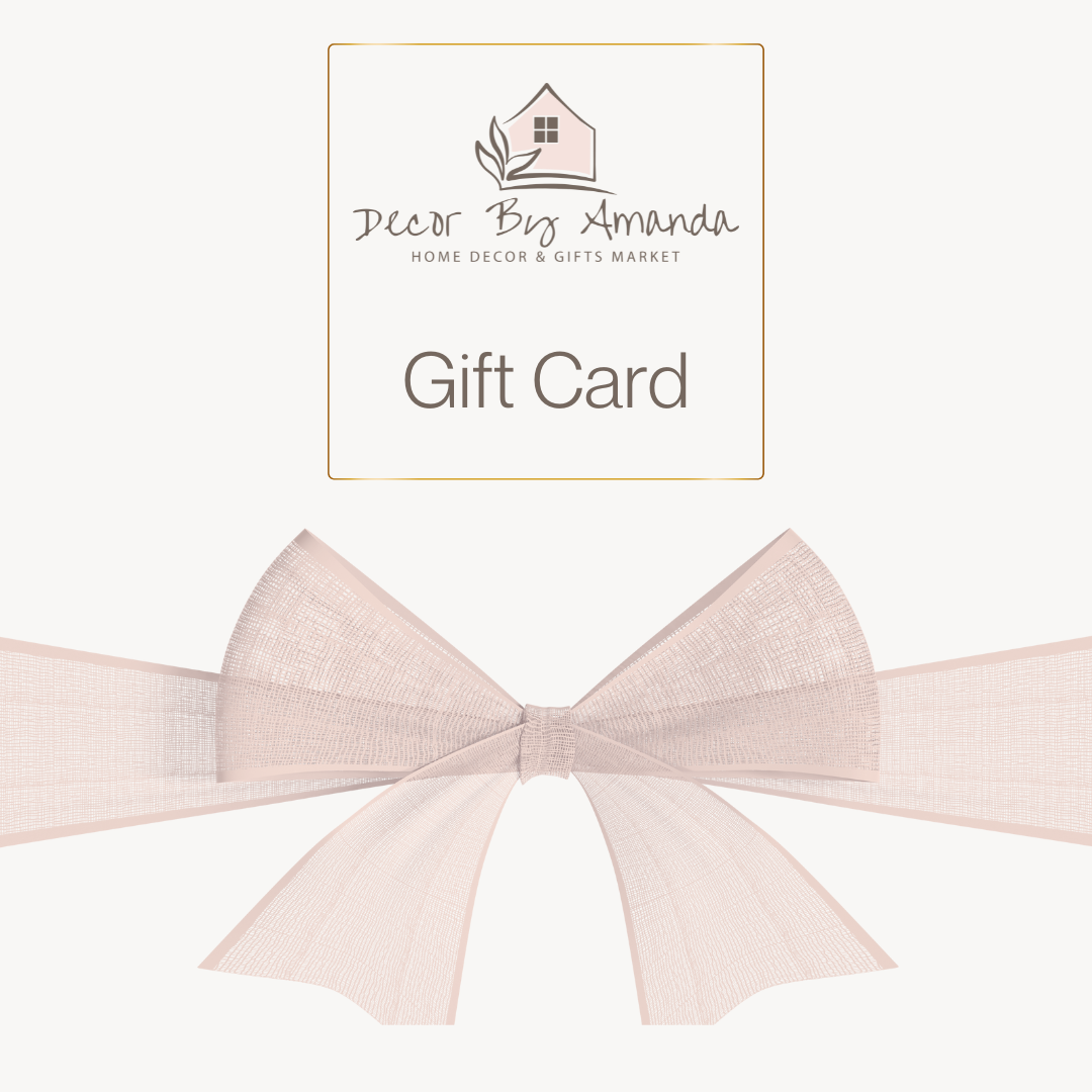 Gift card with a decorative bow and 'Decor By Amanda' logo on a white background