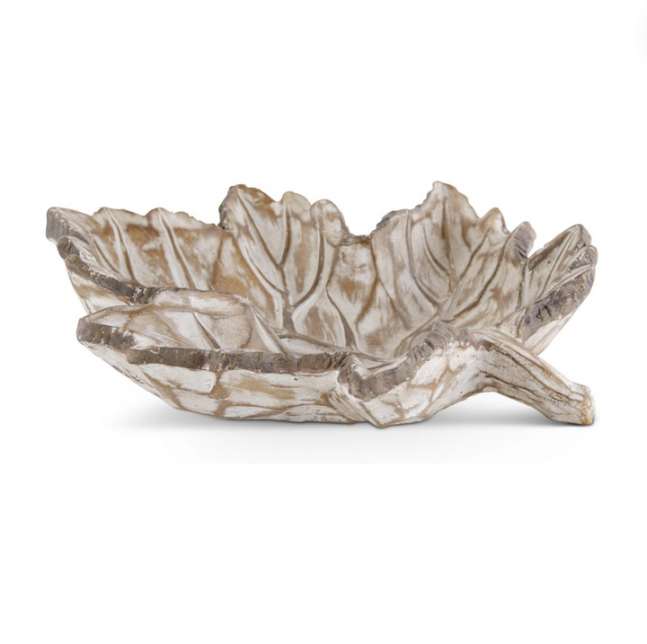 Whitewashed Resin Leaf Tray