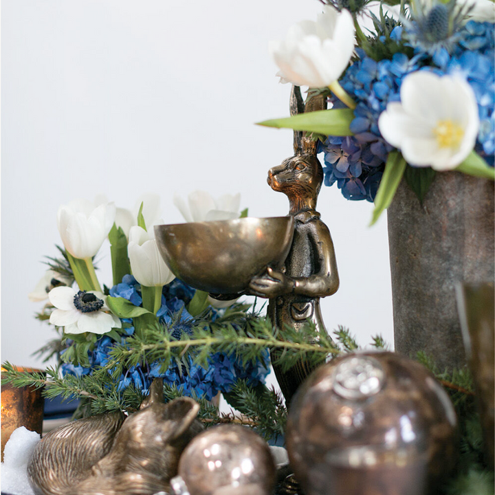 Brass Rabbit Figurine with Bowl