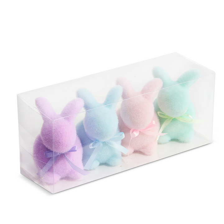 Set/4 Fuzzy Flocked Bunnies