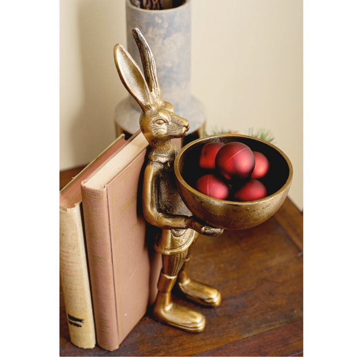 Brass Rabbit Figurine with Bowl