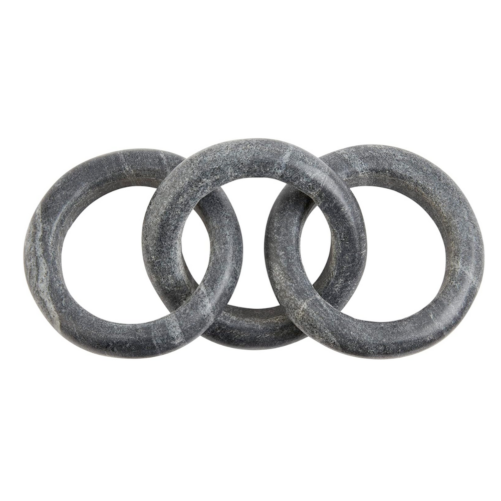 Three links of a marble decor set in assorted colors and shapes 