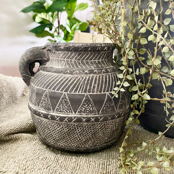 Handmade Boho-Vintage Gray Terracotta Vase