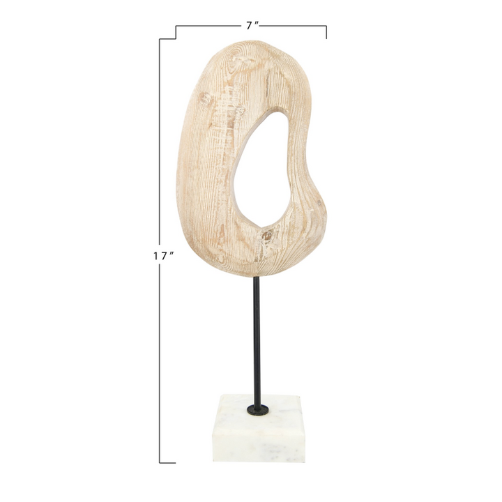 Decorative object on a marble stand with dimensions indicated