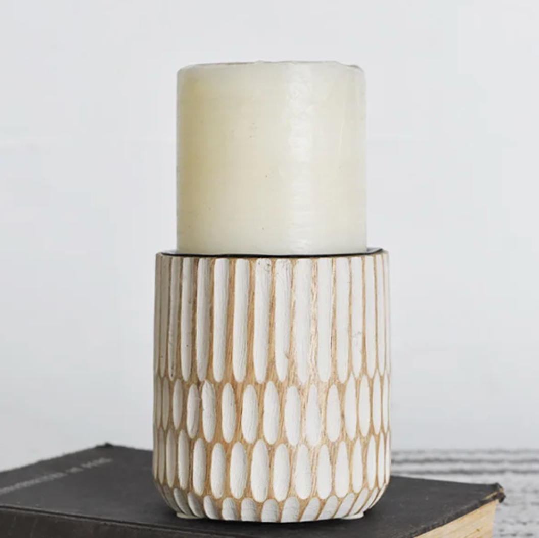 Set/2 Hand-Carved Wood Candle Stands