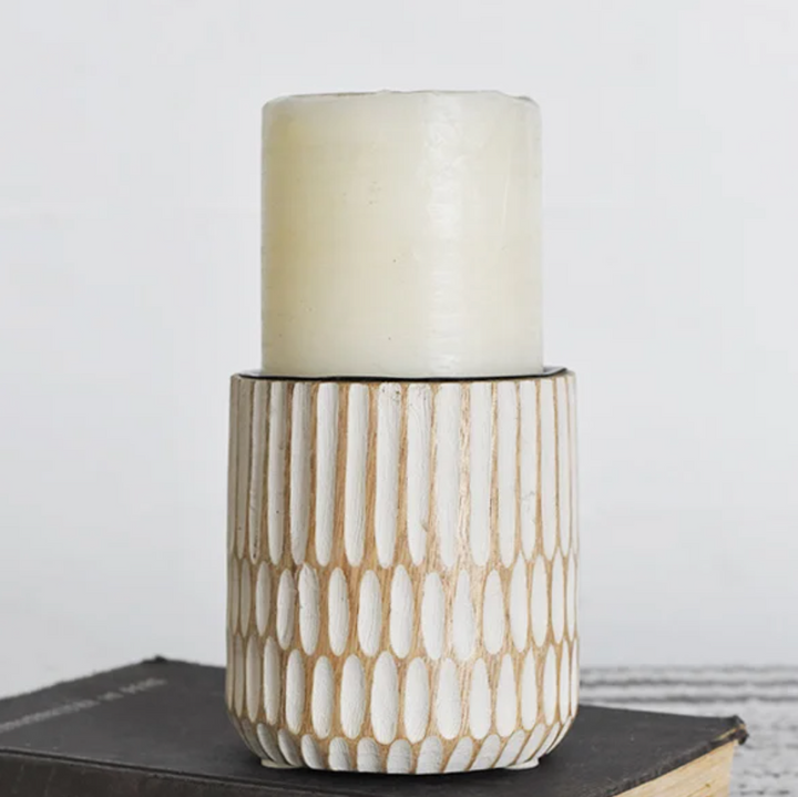 Set/2 Hand-Carved Wood Candle Stands