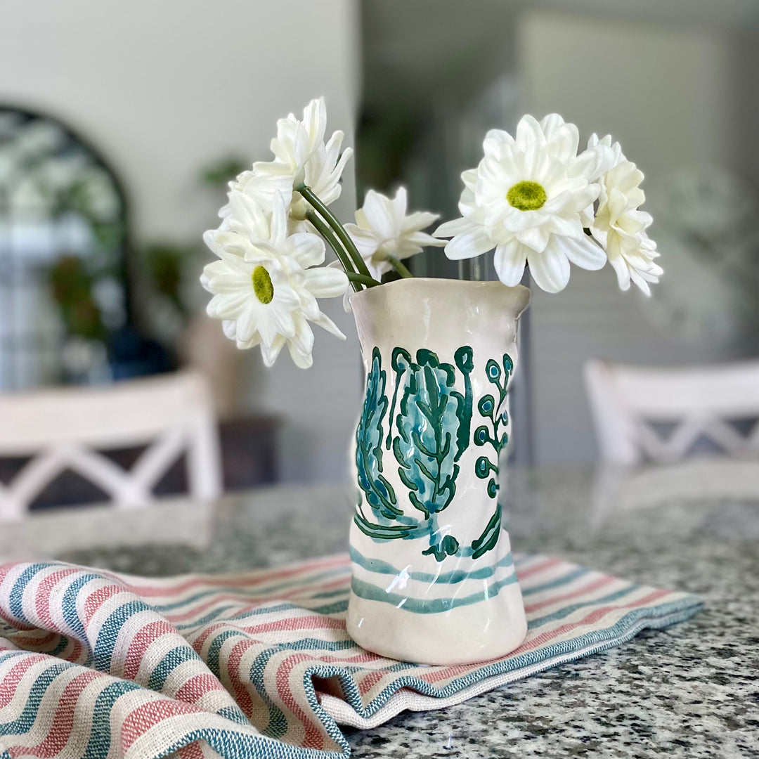 Set/2 Hand-Painted Stoneware Vases