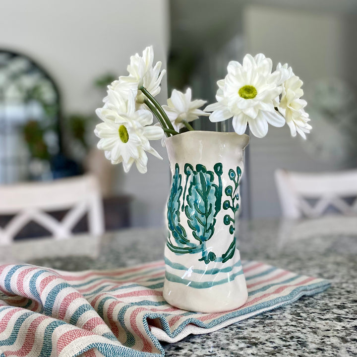 Set/2 Hand-Painted Stoneware Vases