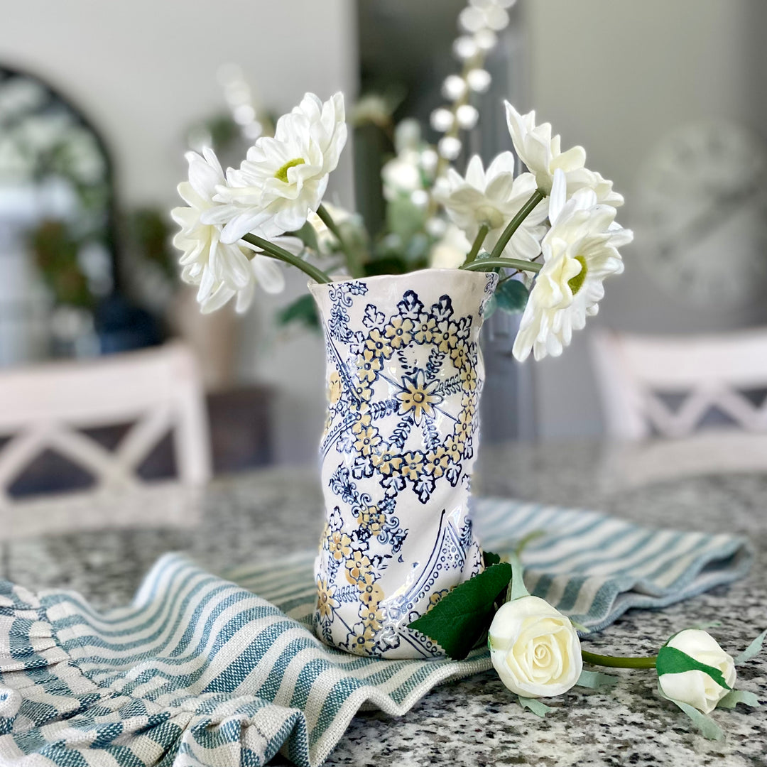 Set/2 Hand-Painted Stoneware Vases