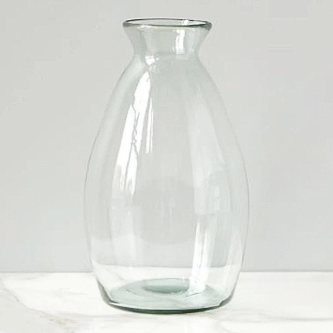 Clear glass vase on a white background