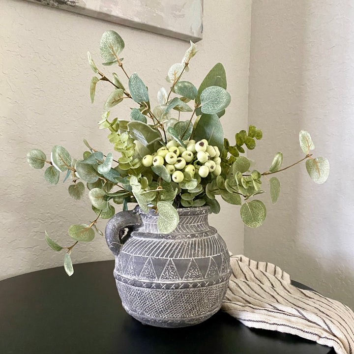 Handmade Boho-Vintage Gray Terracotta Vase
