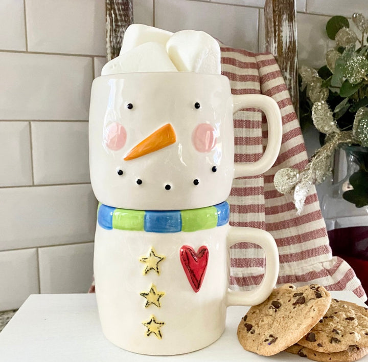 Heartful Snowman Stacked Mugs