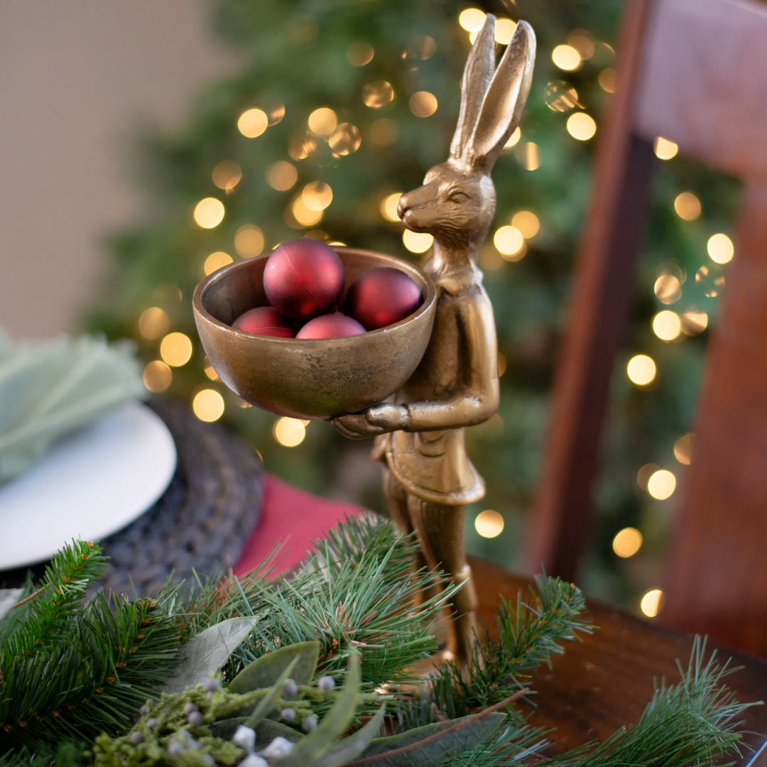 Brass Rabbit Figurine with Bowl