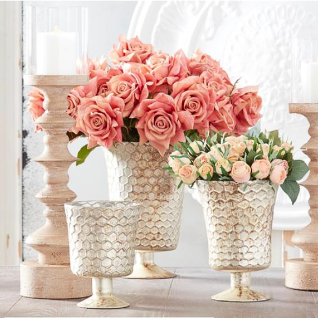 Honeycomb Champagne Mercury Glass Fluted Vases