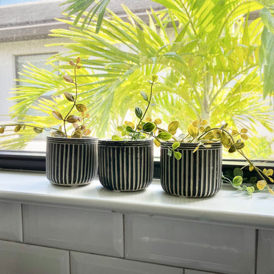 S/3 Pinstriped Cement Planters