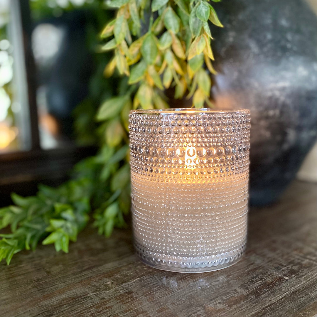 Grey Dotted Glass Flameless Candle