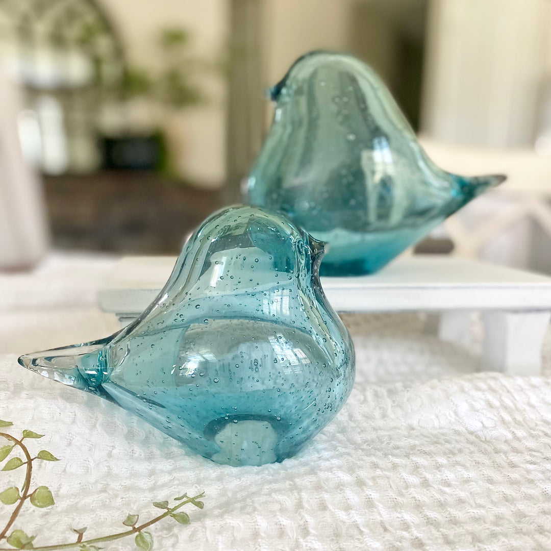 Blue Bubble Glass Birds