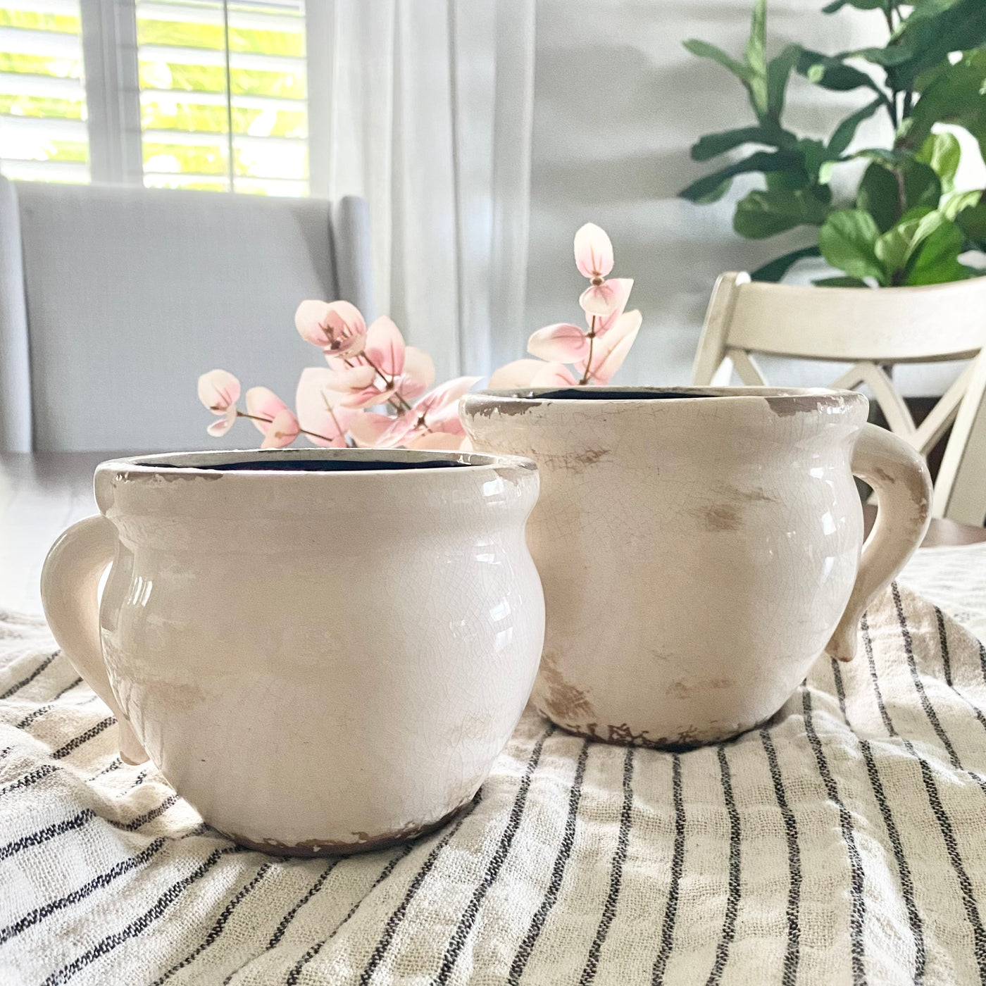 Glazed Ceramic Flower Pots With Handles