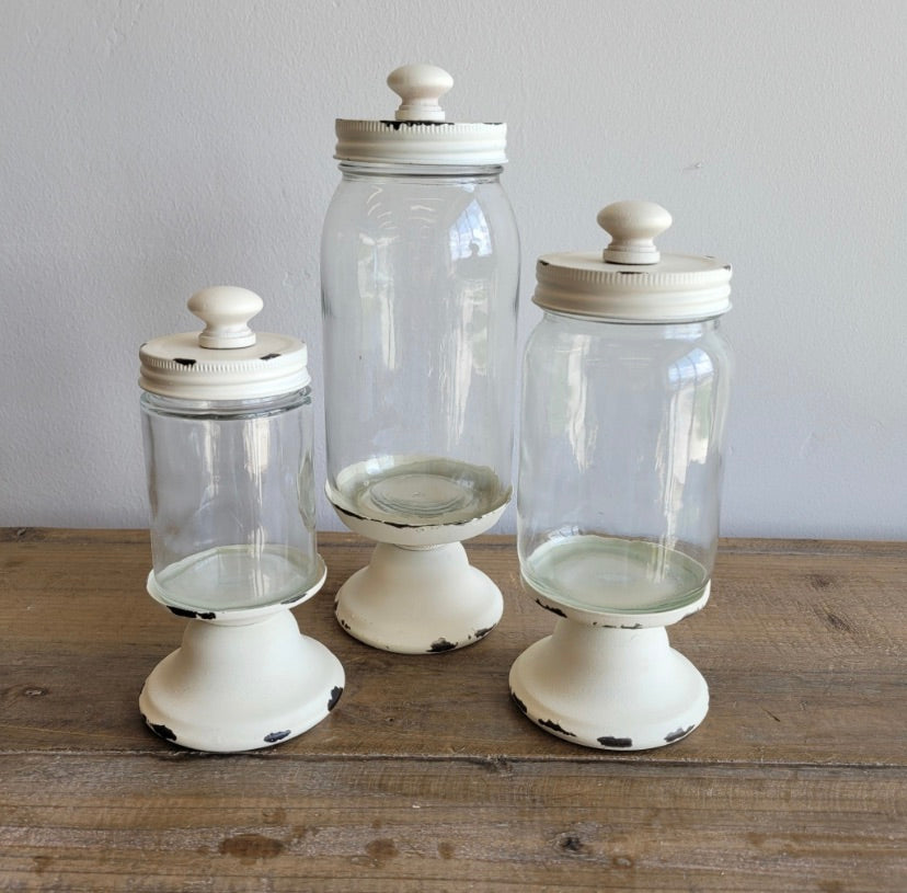 Set/3 Distressed Apothecary Glass Canisters