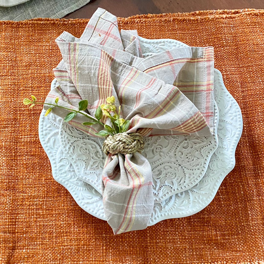 Set/4 Woven Cotton Pumpkin Plaid Napkins