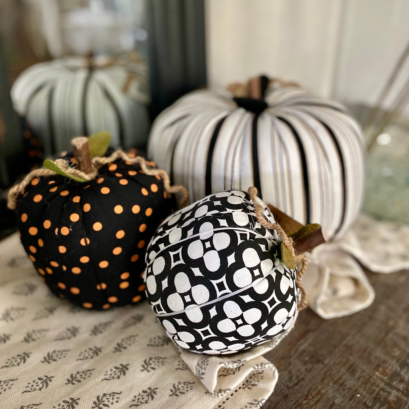 Patterned Fabric Stuffed Pumpkins
