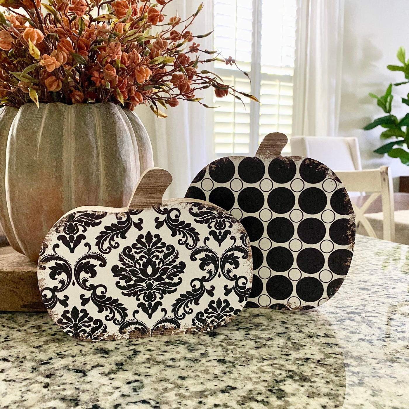Black & White Pattern Wood Pumpkin Sitters
