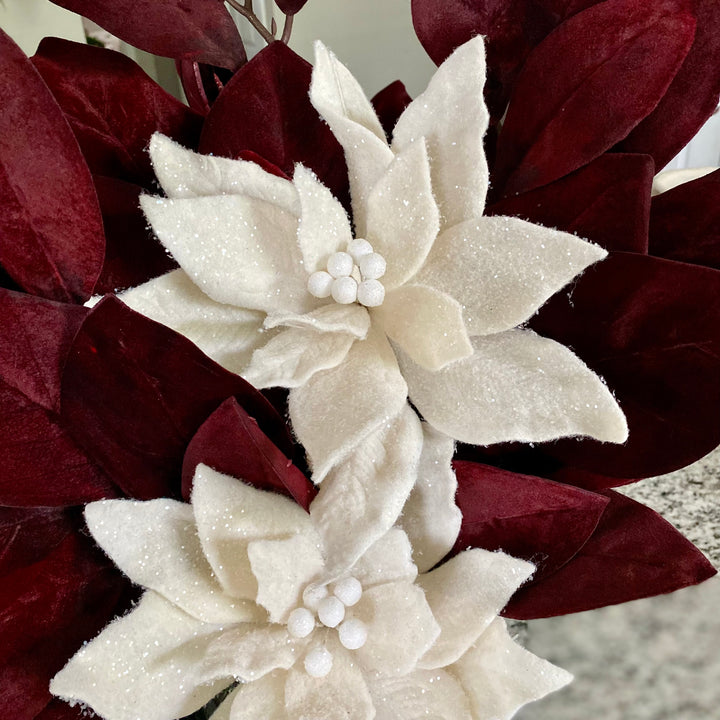 Glittered Velvet Poinsettia Stem