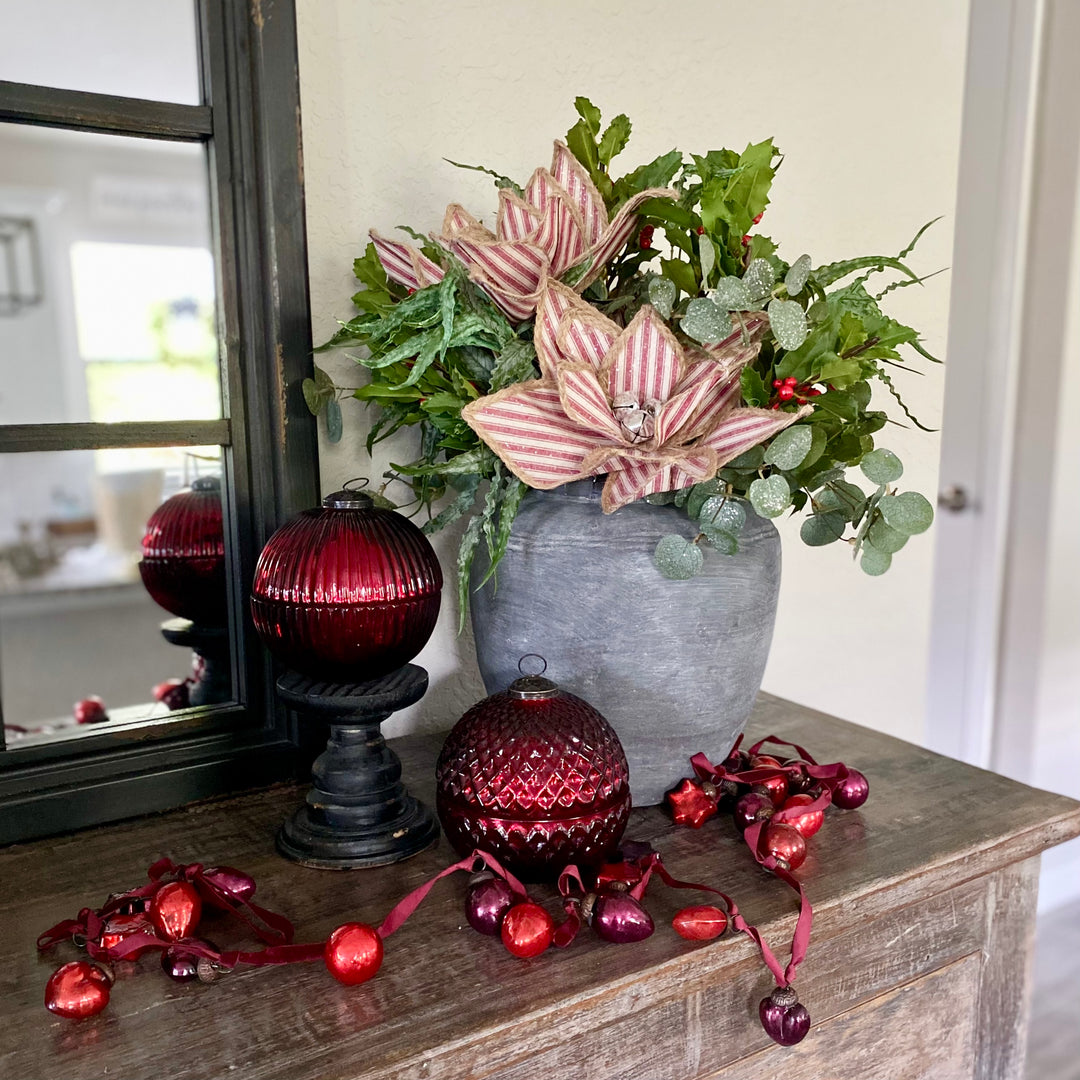 Red Ticking Stripe Poinsettia Stem