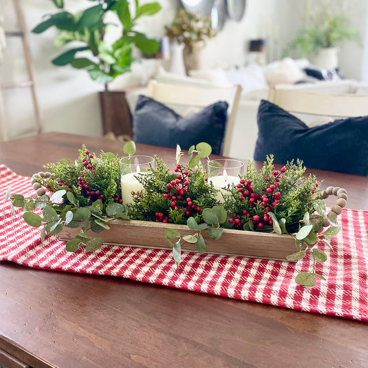 Wooden Tray With Beaded Handles