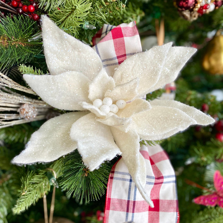 Glittered Velvet Poinsettia Stem