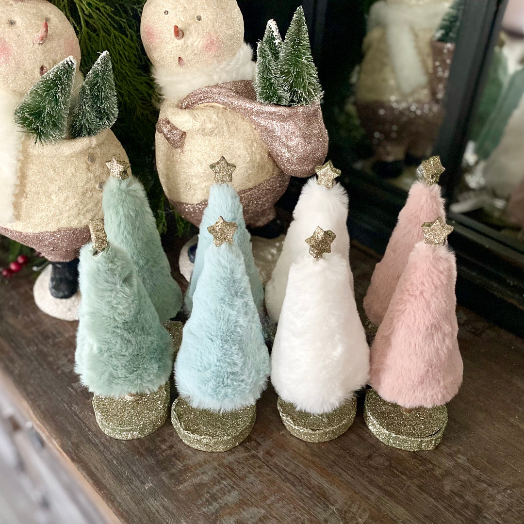 Set/4 Fur Trees on Gold Glitter Bases