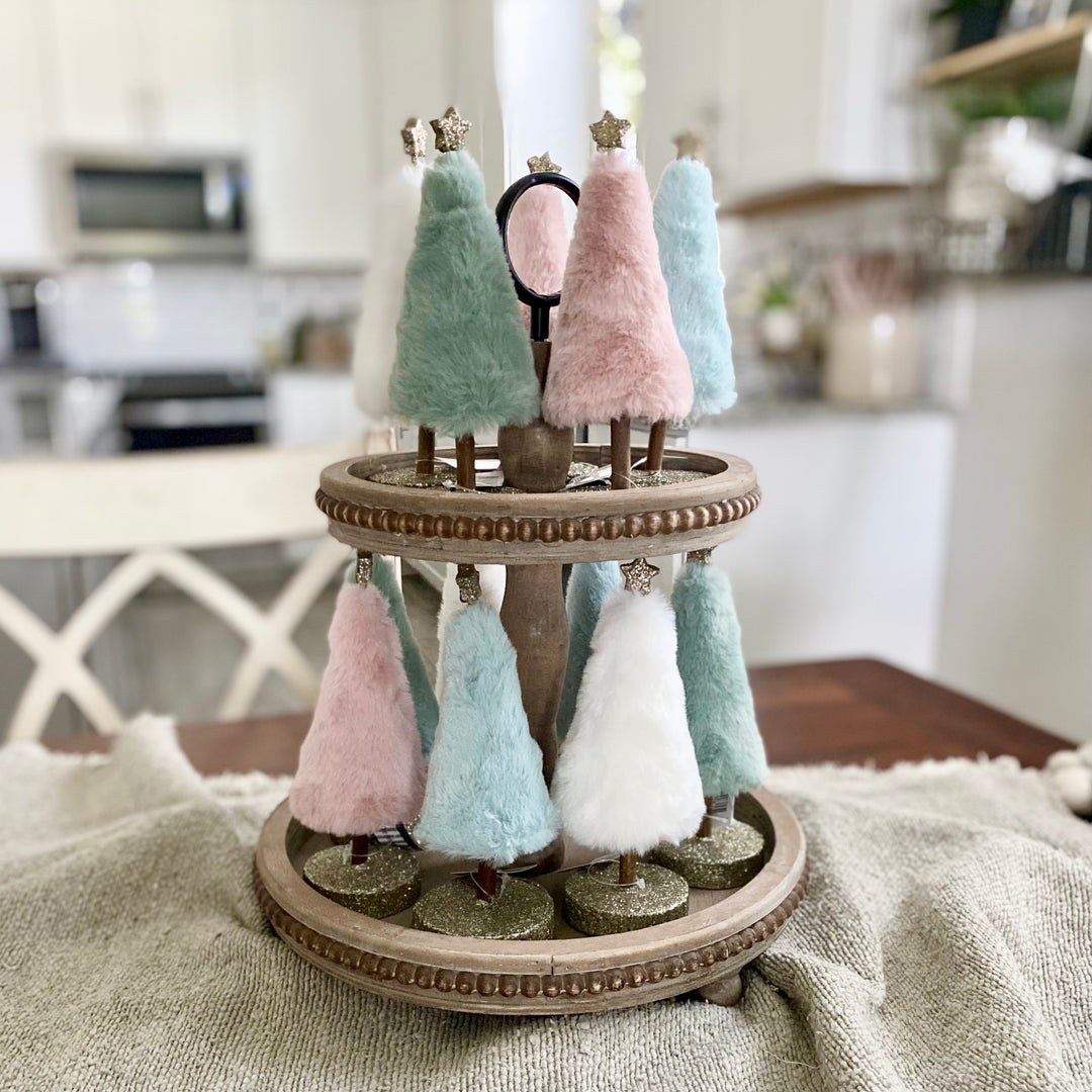 Set/4 Fur Trees on Gold Glitter Bases