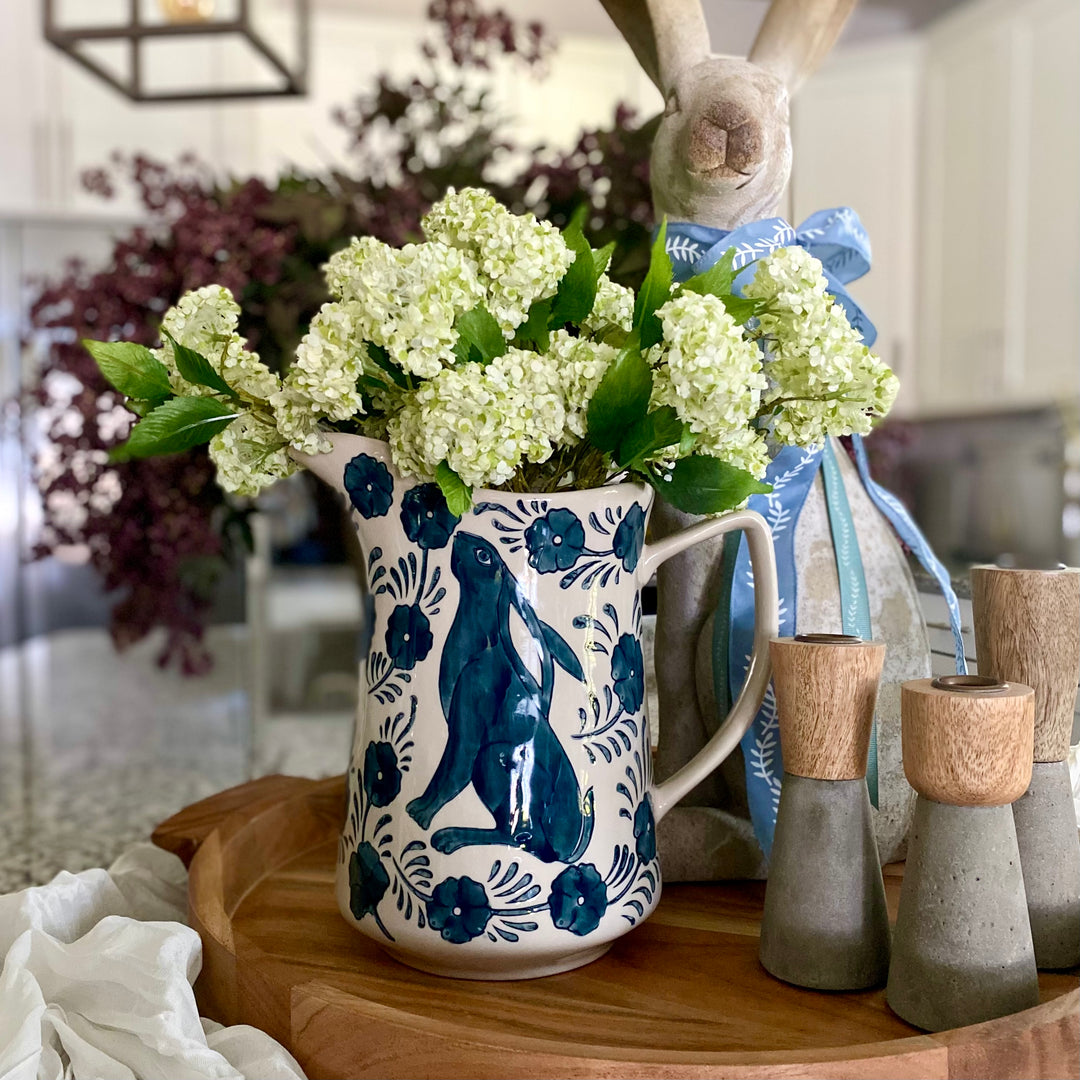Blue & White Rabbit Pitcher – Decor By Amanda