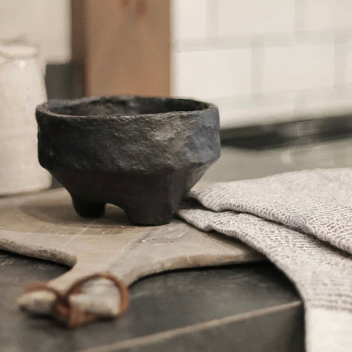 Black Paper Maché Footed Bowl