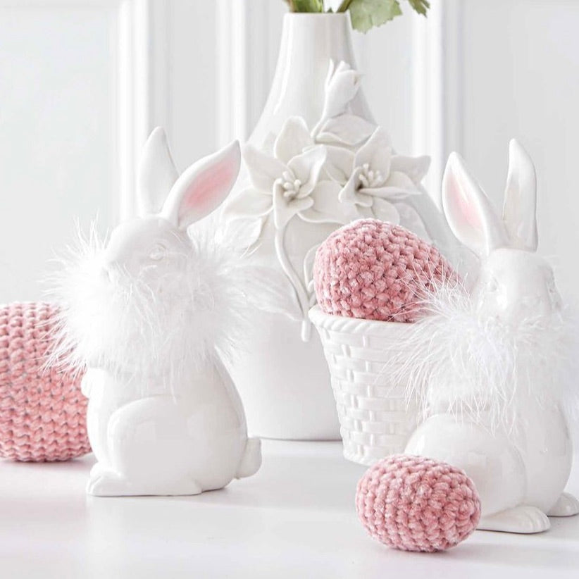 Porcelain Feathered Bunny With Basket