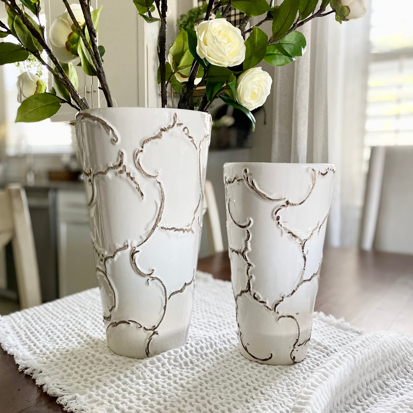 White Scroll Vases