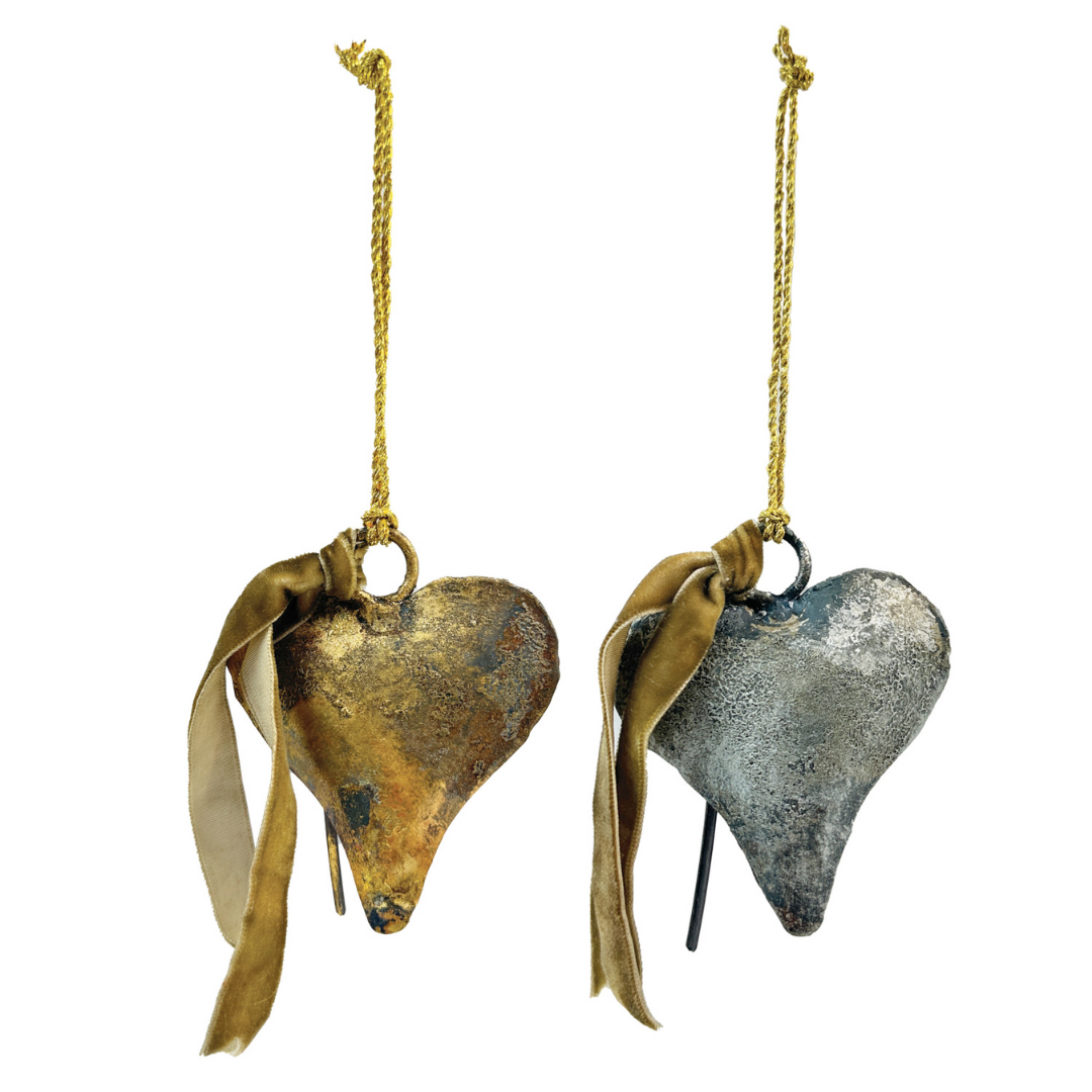 Set/2 Metal Heart Bell Ornaments