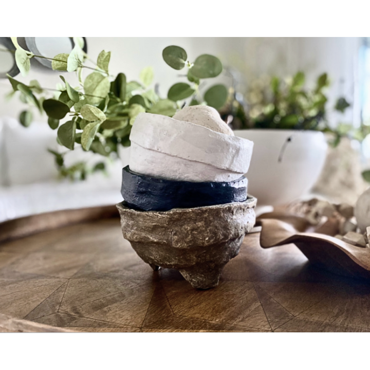 White Paper Maché Footed Bowl